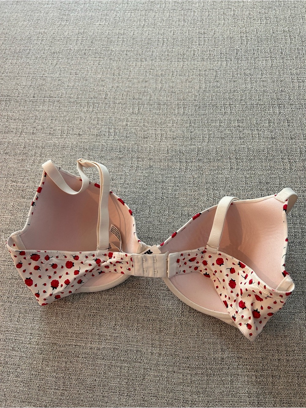 Victoria's Secret Pink White Bra with Red Rose Print Underwire Size 38D - Picture 3 of 5